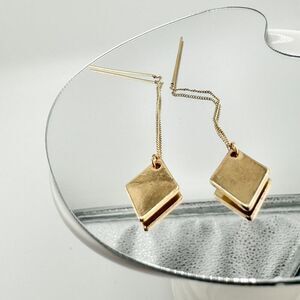 Vintage Gold Tone Diamond Shape Threader Earrings Modern Minimalist Dangle Drop